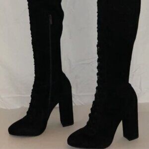 37/7❤️LE SILLA MADE ITALY LEATHER SUEDE STRETCH OVER KNEE HIGH HEELS TALL BOOTS